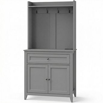 63" Sideboard Buffet Cabinet, 4 Hooks, Drawer, Adjustable Shelves, for Kitchen Room, Living Room