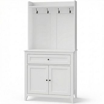 63" Sideboard Buffet Cabinet, 4 Hooks, Drawer, Adjustable Shelves, for Kitchen Room, Living Room