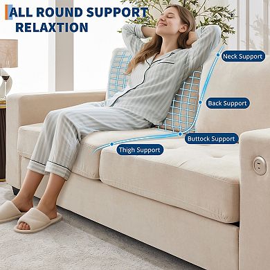 Modern Chenille Fabric Loveseat Sofa Couch with USB & Type-C Charging Ports, Perfect for Living Room