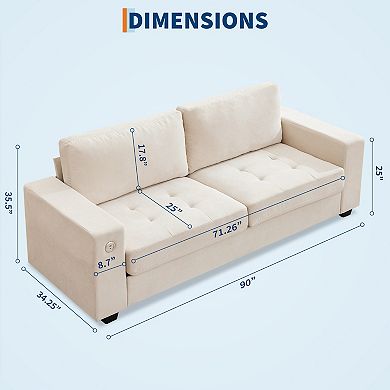 Modern Chenille Fabric Loveseat Sofa Couch with USB & Type-C Charging Ports, Perfect for Living Room