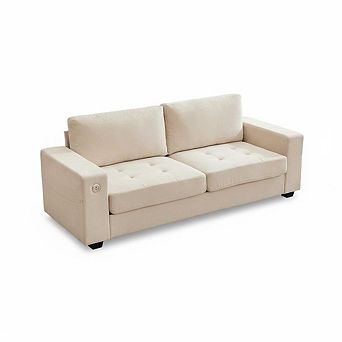 Modern Chenille Fabric Loveseat Sofa Couch with USB & Type-C Charging Ports, Perfect for Living Room