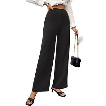 Womens Wide Leg Stretchy Work Pull On Business Casual Trousers Slacks