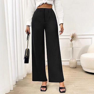 Womens Wide Leg Stretchy Work Pull On Business Casual Trousers Slacks