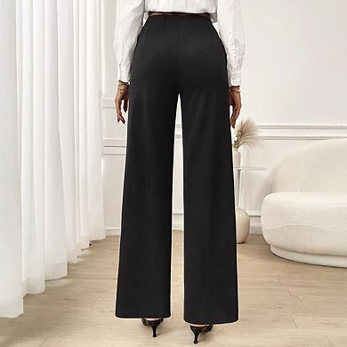 Womens Wide Leg Stretchy Work Pull On Business Casual Trousers Slacks