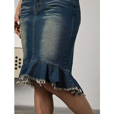 Women's High Waisted Mermaid Denim Skirt Vintage Bodycon Fit