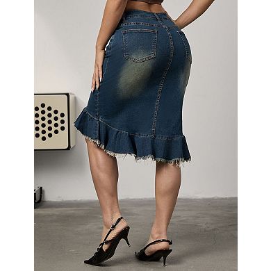 Women's High Waisted Mermaid Denim Skirt Vintage Bodycon Fit