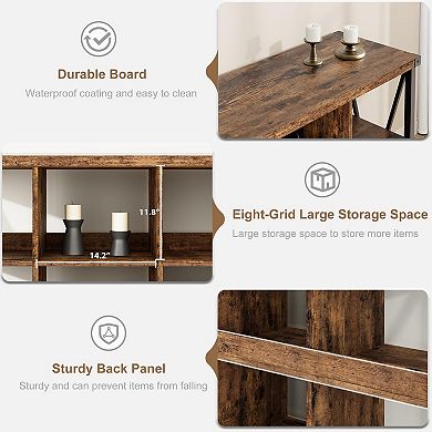 8 Cube Storage Organizer Bookshelf,2 Tier Horizontal Bookcase,Low Book Shelf,Entryway Table