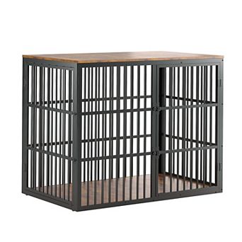 3-in-1 Wooden Dog Crate Furniture with Lockable Doors and Removable Divider