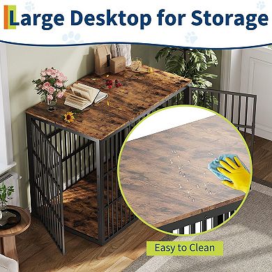 3-in-1 Wooden Dog Crate Furniture with Lockable Doors and Removable Divider