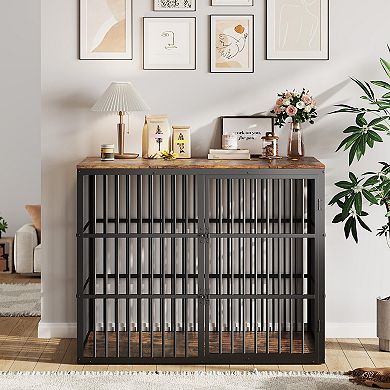 3-in-1 Wooden Dog Crate Furniture with Lockable Doors and Removable Divider
