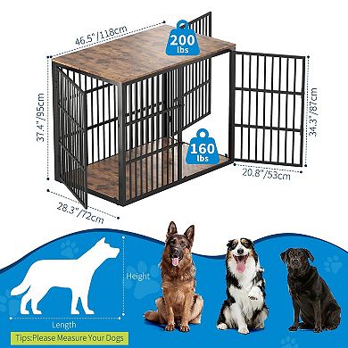 3-in-1 Wooden Dog Crate Furniture with Lockable Doors and Removable Divider