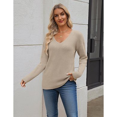 Zeagoo Sweater Tunics for Women Casual Long Sleeve V Neck Loose Knit Pullover Sweaters