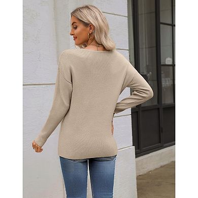 Zeagoo Sweater Tunics for Women Casual Long Sleeve V Neck Loose Knit Pullover Sweaters