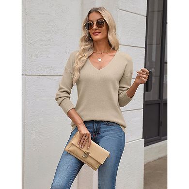 Zeagoo Sweater Tunics for Women Casual Long Sleeve V Neck Loose Knit Pullover Sweaters
