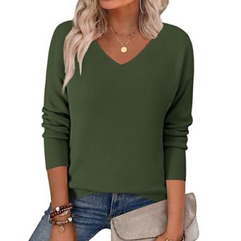 Zeagoo Sweater Tunics for Women Casual Long Sleeve V Neck Loose Knit Pullover Sweaters