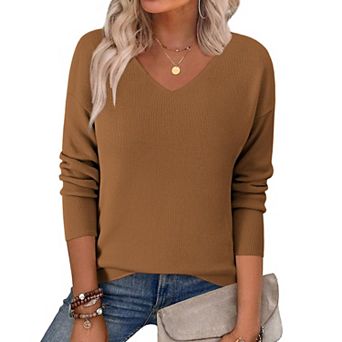 Zeagoo Sweater Tunics for Women Casual Long Sleeve V Neck Loose Knit Pullover Sweaters