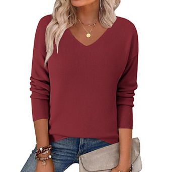 Zeagoo Sweater Tunics for Women Casual Long Sleeve V Neck Loose Knit Pullover Sweaters