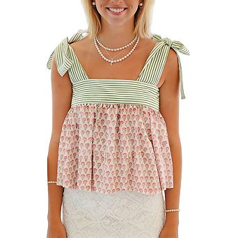 Women's Tie Strap Print Babydoll Top Square Neck Flowy Ruffled Tiered Summer Blouse Top