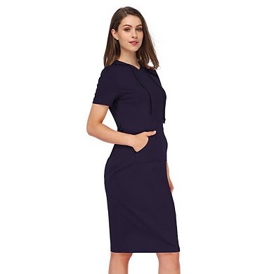 Women's Short Sleeve Pullover Hooded Dresses with Pocket Sweatshirt Casual Hoodie Solid Color Dress