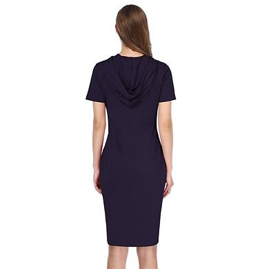 Women's Short Sleeve Pullover Hooded Dresses with Pocket Sweatshirt Casual Hoodie Solid Color Dress