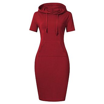 Women's Short Sleeve Pullover Hooded Dresses with Pocket Sweatshirt Casual Hoodie Solid Color Dress