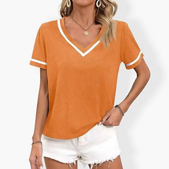 Women's V-Neck Short Sleeve T-Shirt - Soft Cotton Crewless Casual Tee