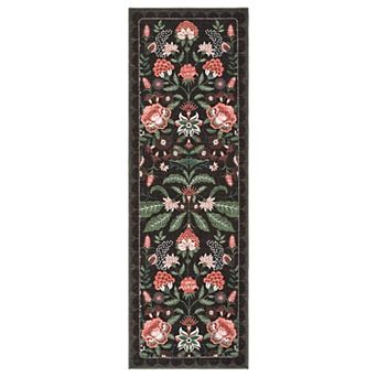 Botanical Floral Washable Rug Non Slip Indoor Soft Low Pile Non-Shedding Carpet