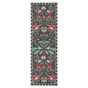 Botanical Floral Washable Rug Non Slip Indoor Soft Low Pile Non-Shedding Carpet