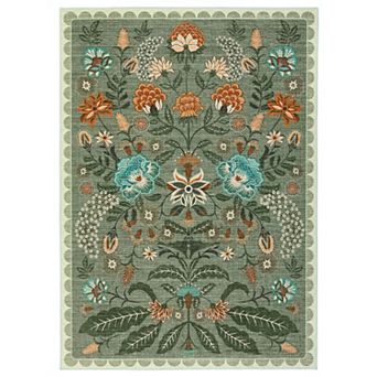 Botanical Floral Washable Rug Non Slip Indoor Soft Low Pile Non-Shedding Carpet