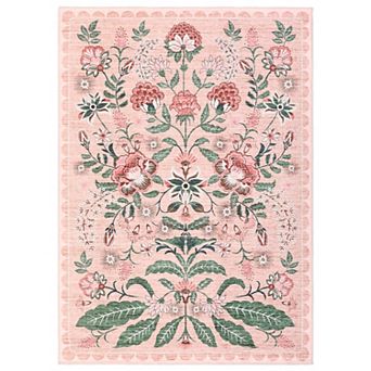 Botanical Floral Washable Rug Non Slip Indoor Soft Low Pile Non-Shedding Carpet