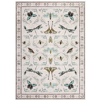 Botanical Spring Area Rug Butterfly & Dragonfly, Washable Non Slip Runner Rug, Living Room Bedroom