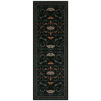 Botanical Spring Area Rug Butterfly & Dragonfly, Washable Non Slip Runner Rug, Living Room Bedroom