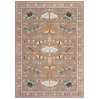Botanical Spring Area Rug Butterfly & Dragonfly, Washable Non Slip Runner Rug, Living Room Bedroom