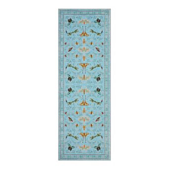 Botanical Spring Area Rug Butterfly & Dragonfly, Washable Non Slip Runner Rug, Living Room Bedroom