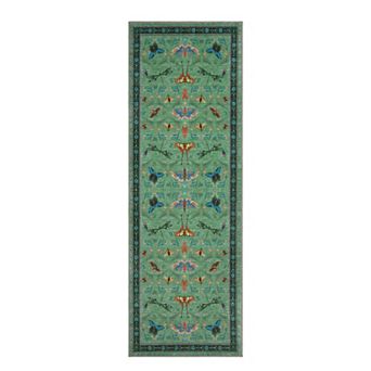 Botanical Spring Area Rug Butterfly & Dragonfly, Washable Non Slip Runner Rug, Living Room Bedroom