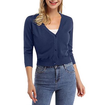 Women's Casual Open Front Knit Cropped Bolero Shrug 3/4 Sleeve Cardigan Sweater