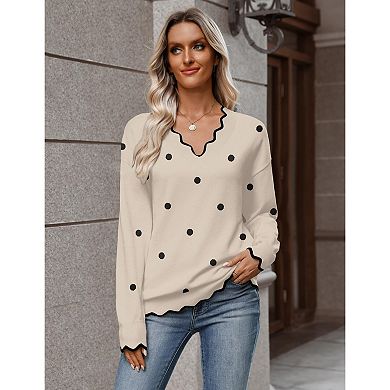 Zeagoo Women's Fall Printed Pullover Sweaters, Long Sleeve V Neck Cute Knit Sweaters