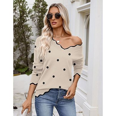 Zeagoo Women's Fall Printed Pullover Sweaters, Long Sleeve V Neck Cute Knit Sweaters