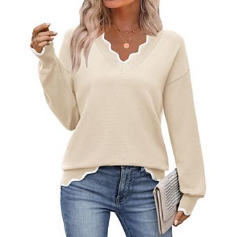 Zeagoo Women's Fall Printed Pullover Sweaters, Long Sleeve V Neck Cute Knit Sweaters