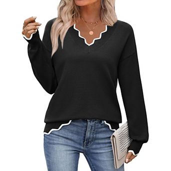 Zeagoo Women's Fall Printed Pullover Sweaters, Long Sleeve V Neck Cute Knit Sweaters