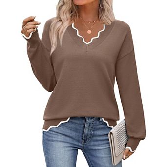 Zeagoo Women's Fall Printed Pullover Sweaters, Long Sleeve V Neck Cute Knit Sweaters