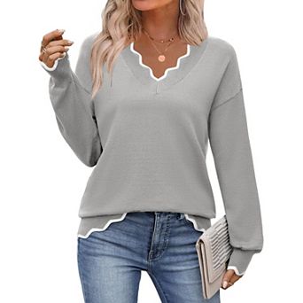 Zeagoo Women's Fall Printed Pullover Sweaters, Long Sleeve V Neck Cute Knit Sweaters
