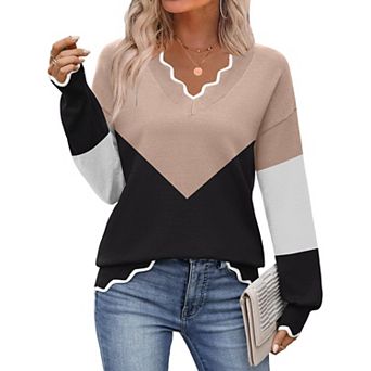 Zeagoo Women's Fall Printed Pullover Sweaters, Long Sleeve V Neck Cute Knit Sweaters
