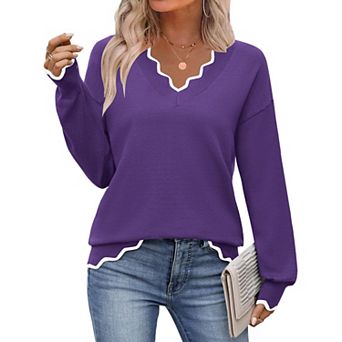 Zeagoo Women's Fall Printed Pullover Sweaters, Long Sleeve V Neck Cute Knit Sweaters