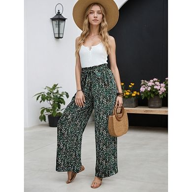 Women's Wide Leg Lounge Lightweight High Waisted Adjustable Tie Knot Loose Trousers