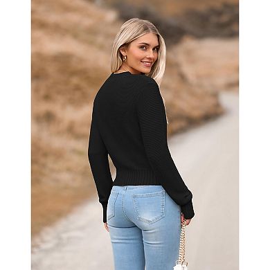 Zeagoo Women's Fall Crewneck Cropped Sweater, Trendy Long Sleeve Ribbed Knit Pullover