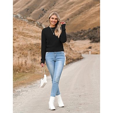 Zeagoo Women's Fall Crewneck Cropped Sweater, Trendy Long Sleeve Ribbed Knit Pullover