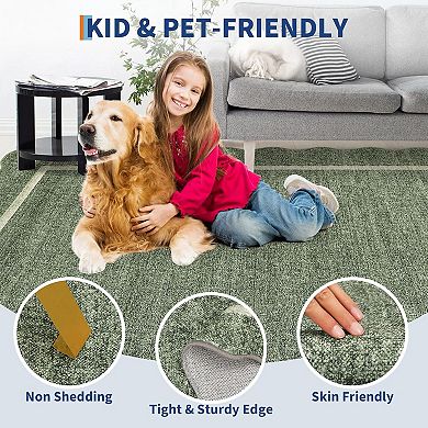 8x10ft Washable Area Rugs, Soft Low Pile Non Slip Vintage Non-Shedding Neutral Foldable Carpet