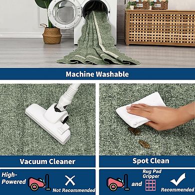 8x10ft Washable Area Rugs, Soft Low Pile Non Slip Vintage Non-Shedding Neutral Foldable Carpet