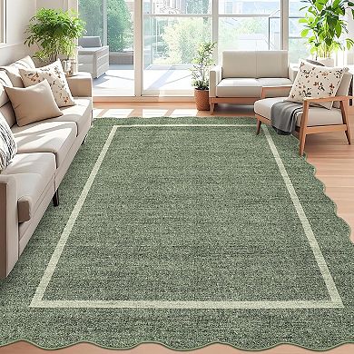 8x10ft Washable Area Rugs, Soft Low Pile Non Slip Vintage Non-Shedding Neutral Foldable Carpet